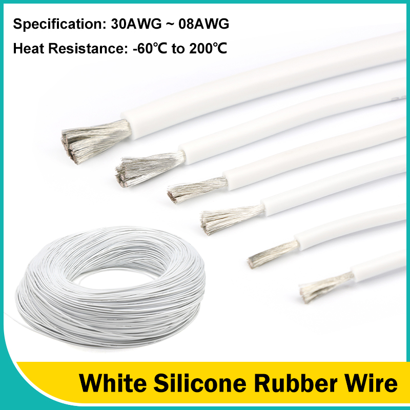 Wire 22 Gauge Copper - أسلاك مطاط السيليكون المرنة البيضاء 30/28/26/24/22/20/18/16/15/14/13/12/10/08